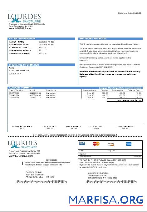 Blank USA Lourdes business utility bill template in Word and PDF formats